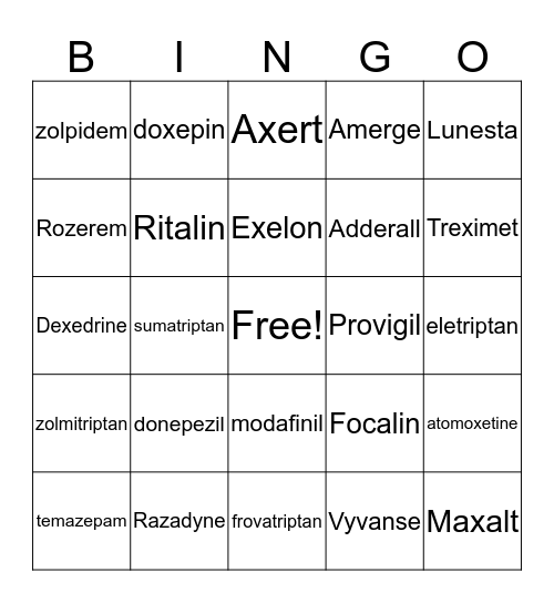 Triptans and Chapters 11 and 12 Bingo Card
