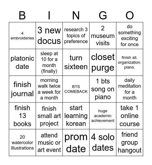 bangtans! year! Bingo Card
