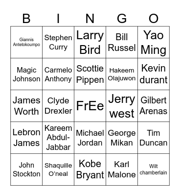 Basketball Legends Bingo Card