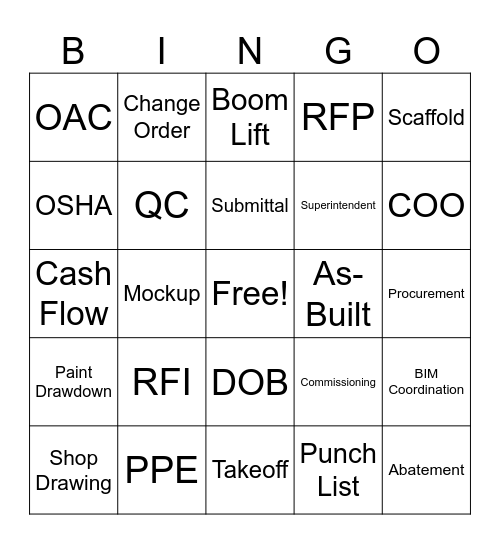Construction Lingo with SDC Bingo Card