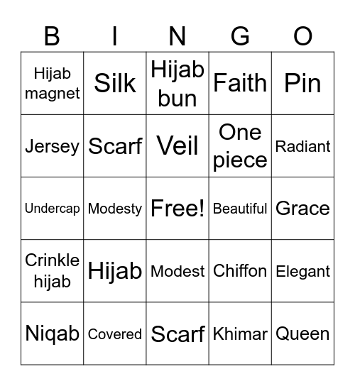 Hijab Bingo Card