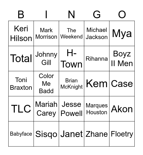 Halle's Bearthday R&B Bingo Card