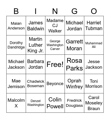 Black History Bingo Card