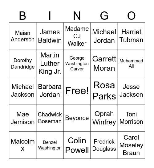 Black History Bingo Card