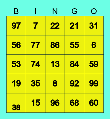 Number Bingo 1-100 Bingo Card