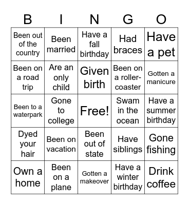 What have you done? Bingo Card