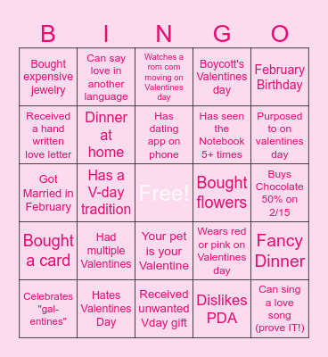 Valentines Day Bingo Card