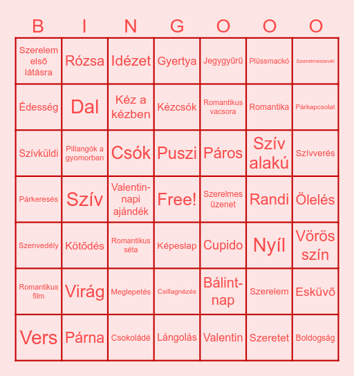 Valentin napi bingó Bingo Card