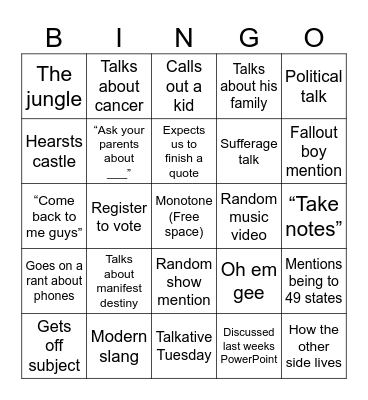 Gabehart Bingo Card