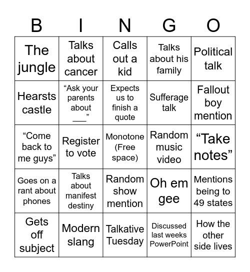 Gabehart Bingo Card