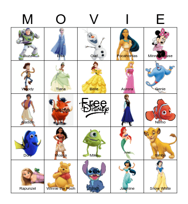 Disney Characters Bingo Card