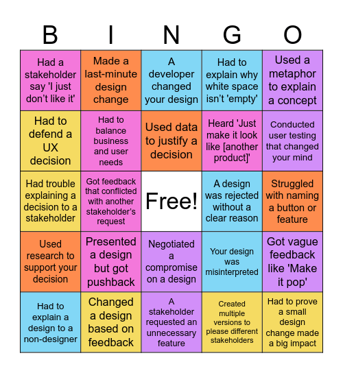 Design Decision Bingo Card