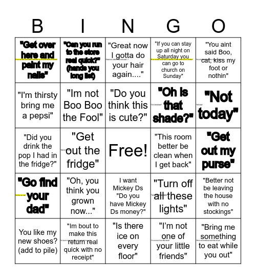BLACK MOM QUOTES BINGO Card