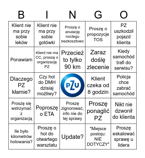 Przezorny Zawsze Ubezpieczony Bingo Card