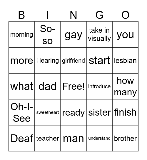 ASL Bingo Card