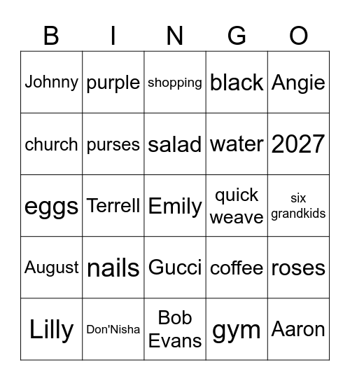 Emily BINGO! Bingo Card