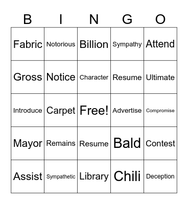 Untitled Bingo Card