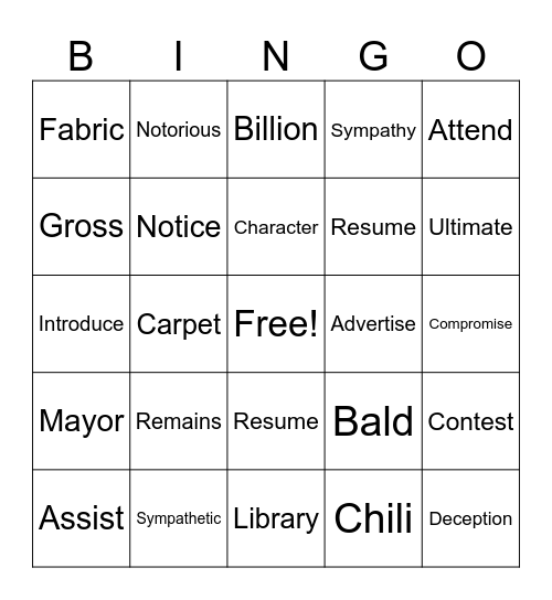 Untitled Bingo Card