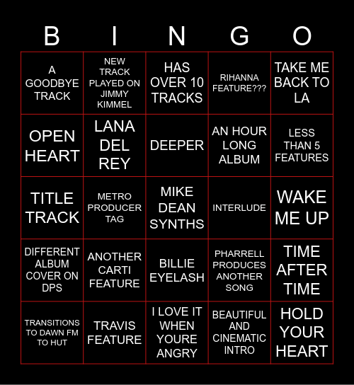 H.U.T BINGO CARD Bingo Card