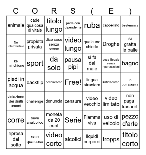 Corse Bingo Card