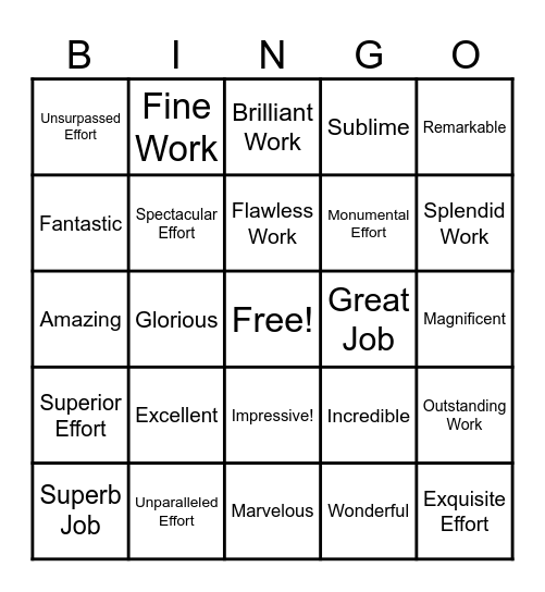 Superlative Bingo Card