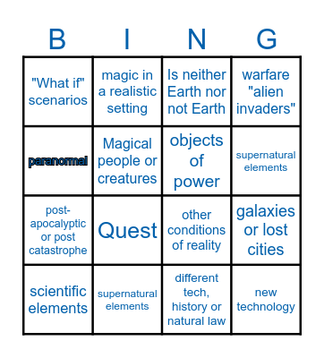 Sci-fi, Fantasy, & Speculative Fi Bingo Card