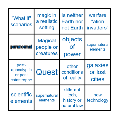 Sci-fi, Fantasy, & Speculative Fi Bingo Card