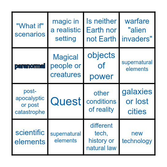 Sci-fi, Fantasy, & Speculative Fi Bingo Card