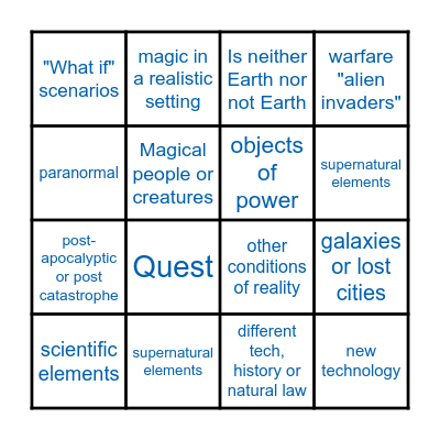 Sci-fi, Fantasy, & Speculative Fi Bingo Card