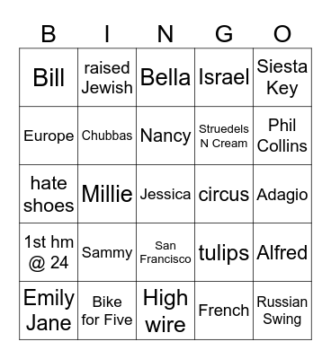 Jessica BINGO! Bingo Card
