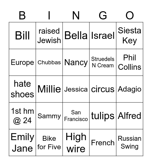 Jessica BINGO! Bingo Card