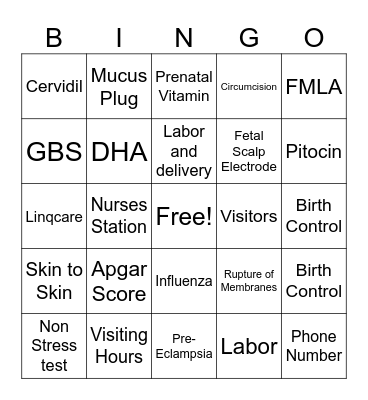 Baby Love Bingo Card