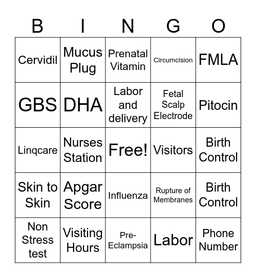 Baby Love Bingo Card