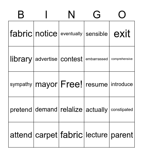 False Friends Bingo Card