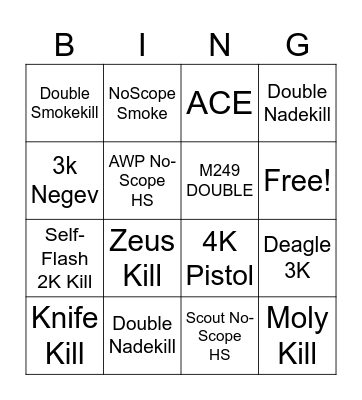 Counterstrike Bing"o" Bingo Card