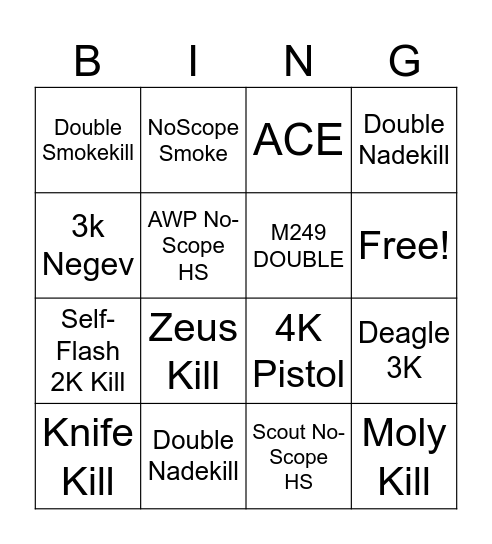 Counterstrike Bing"o" Bingo Card