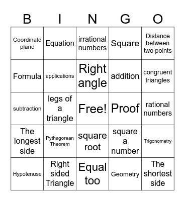 Geometry Bingo Card