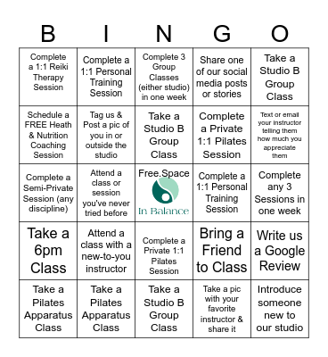 In Balance Bingo Card