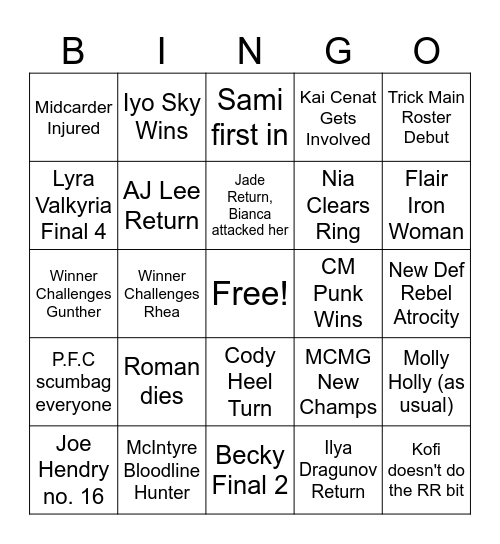 Royal Rumble Bingo Card