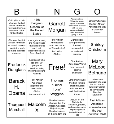 Black History of First Bingo Card