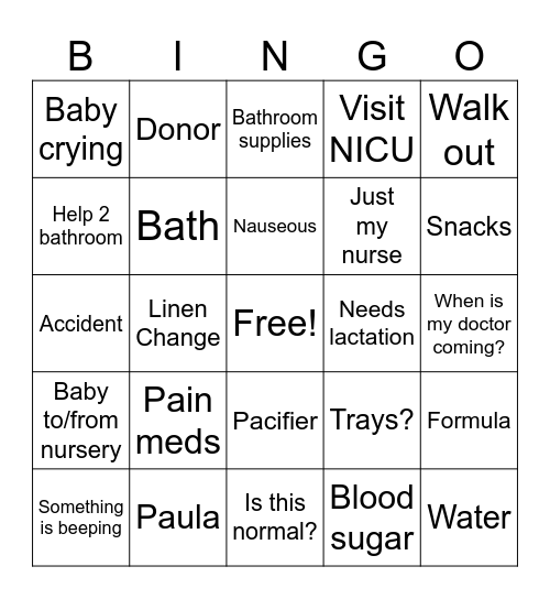 Call Light Bingo Card