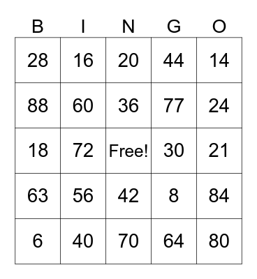 MULTIPLICATION BINGO Card