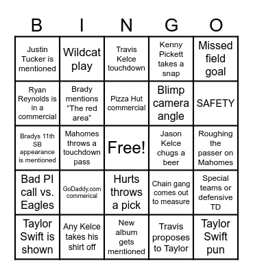 SUPER BOWL DRINKING BINGO Card