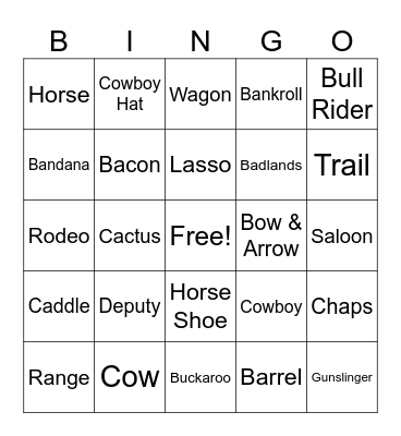 Wild Wild West Bingo Card