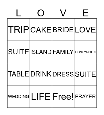 T N T BRIDAL SHOWER BINGO Card