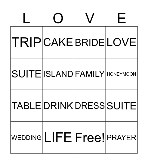 T N T BRIDAL SHOWER BINGO Card
