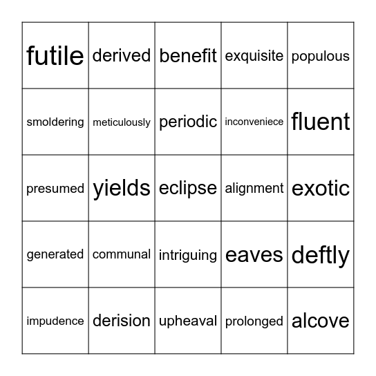 Unit Vocab Bingo! Bingo Card