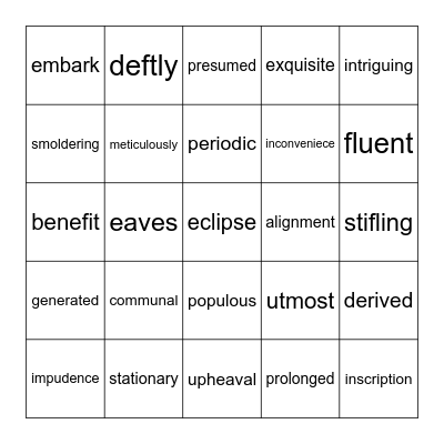 Unit Vocab Bingo! Bingo Card