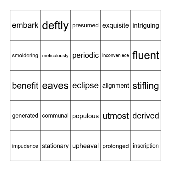 Unit Vocab Bingo! Bingo Card