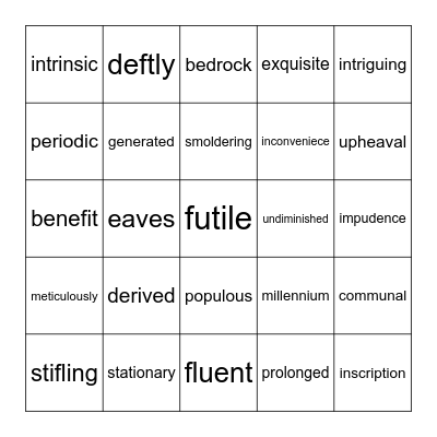 Unit Vocab Bingo! Bingo Card